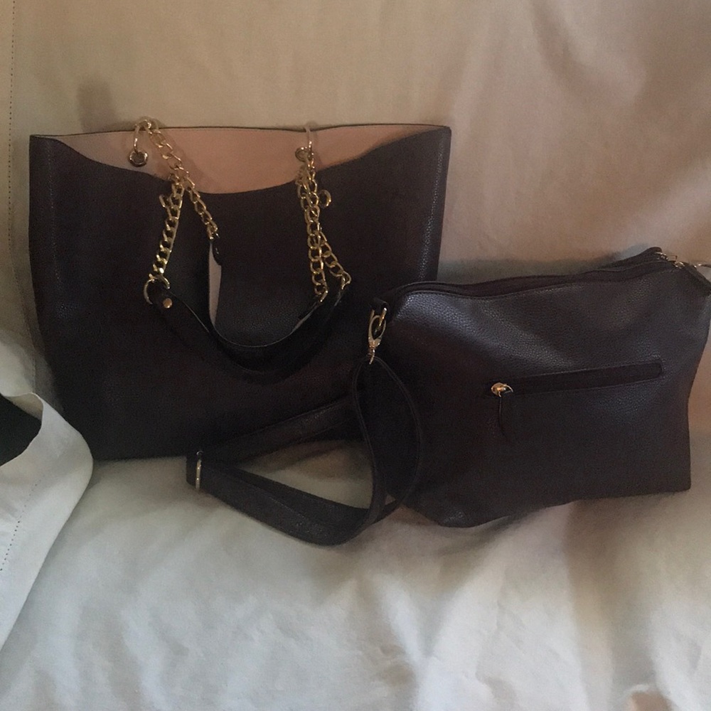 Burgundy tote with matching cross body satchel
